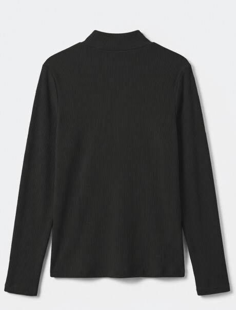 BLUSA DE CUELLO ALTO ACANALADO NEGRO