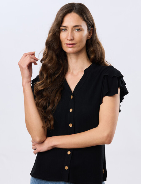 CAMISA DE LINO CON VOLADOS Negro