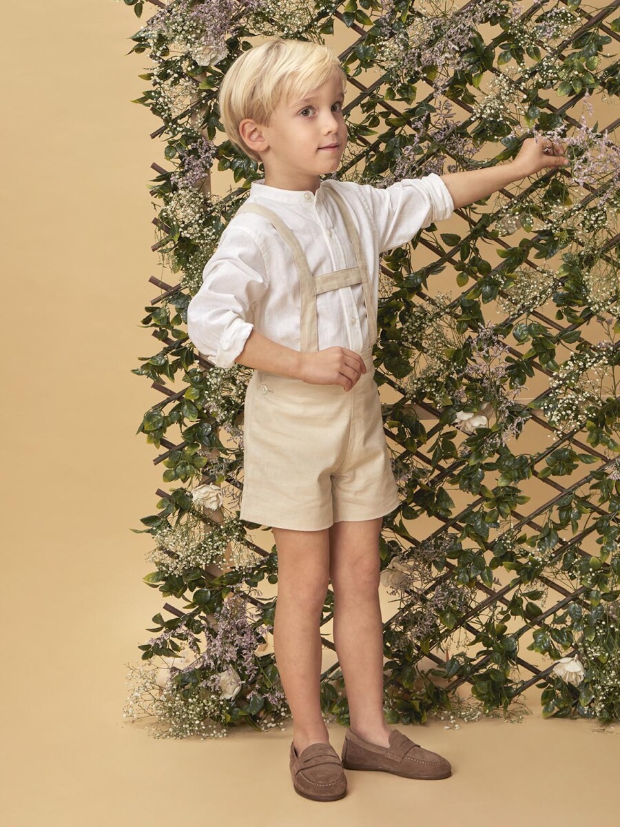 Pantalon Corto De Lino Con Tirantes Marron