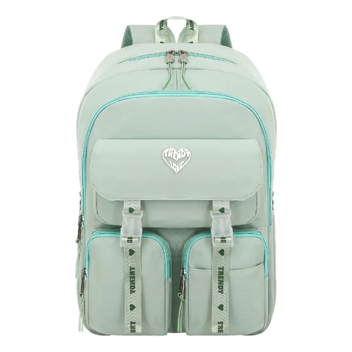 Mochila Trendy Urbana Dama Liviana Con Bolsillos - Verde Agua 