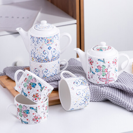 Juego De Té Mosaico Flores