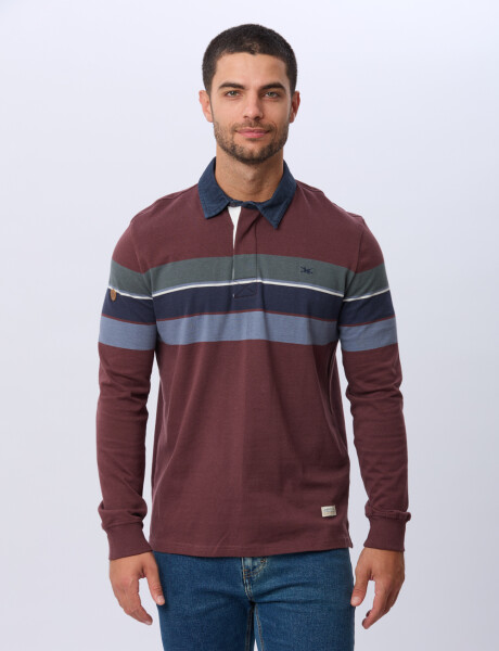 REMERA POLO RAYADA EN ALGODÓN Bordo