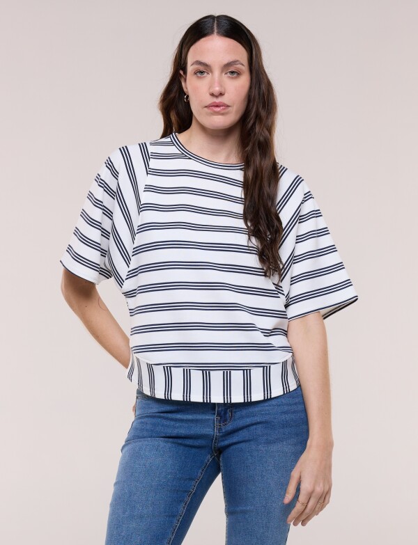 Remera Dolman Rayas BLANCO/AZUL