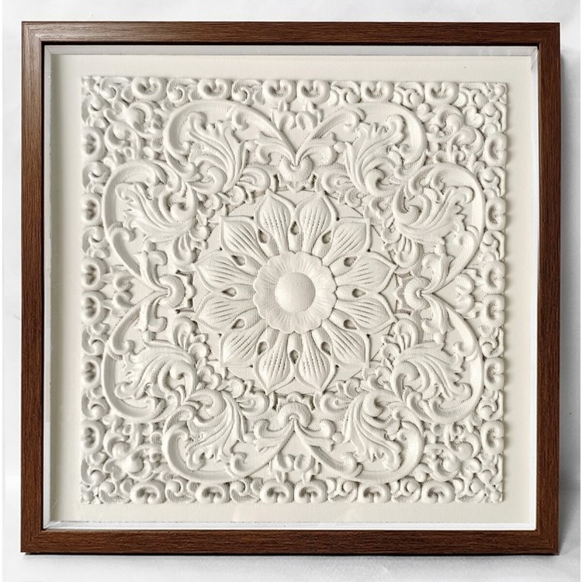 CUADRO CANVAS 50x50cm FLOR RELIEVE BLANCO 