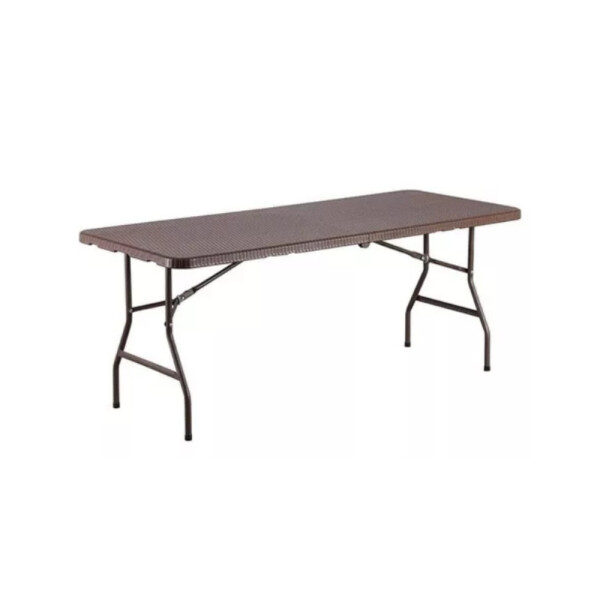 MESA PLEGABLE BASE DE METAL 180X76X74 RATAN MARRON MARRON