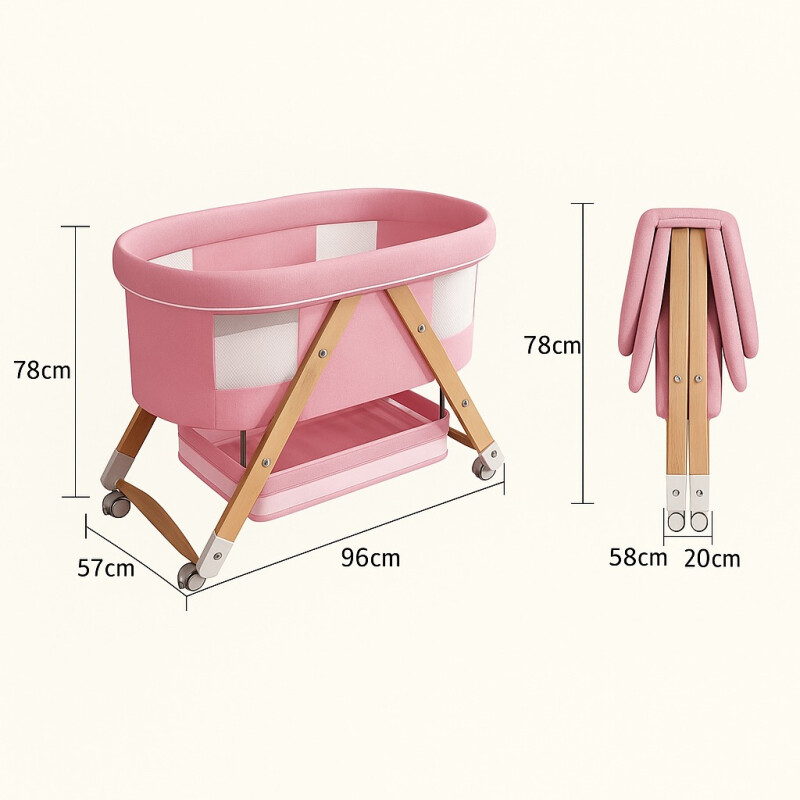 Cuna Moisés Plegable Regulable Para Bebe Rosa