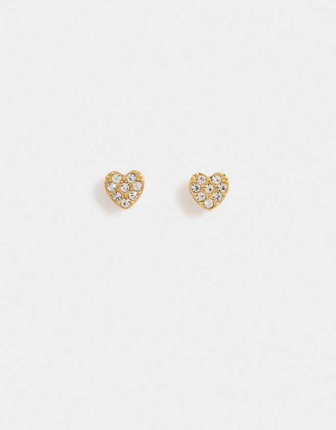 Aros Pasantes Strass Corazón Aros Con Strass - Dorado