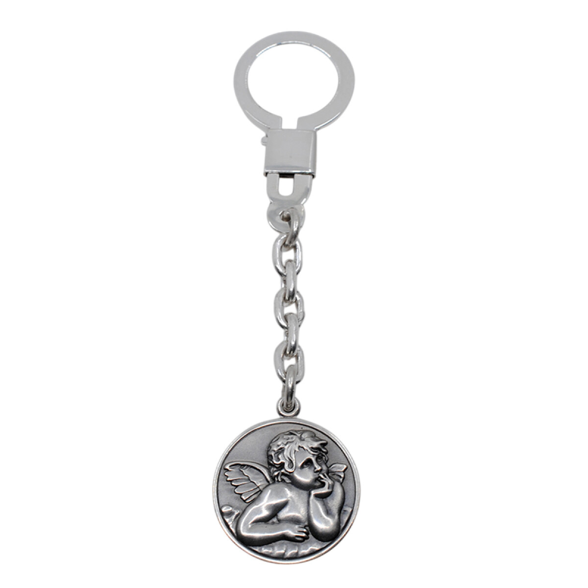Llavero plata 925 con medalla Angel. Diámetro 27 mm 