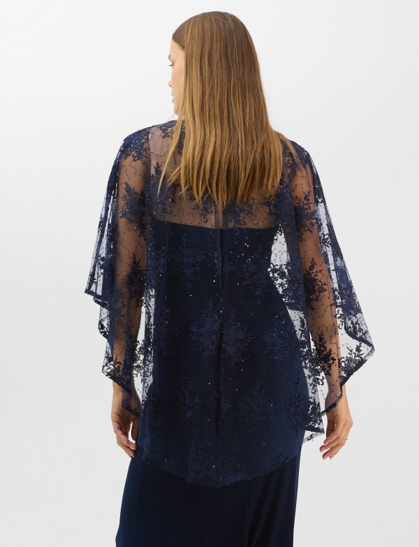 Vestido Maxi Con Capa Bordada AZUL