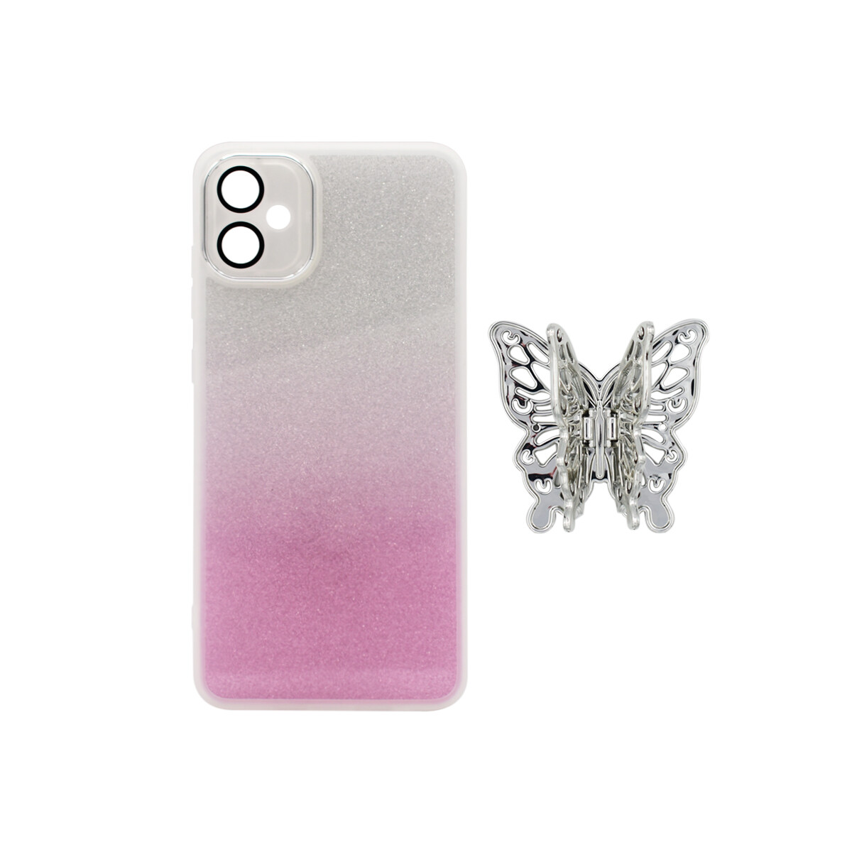 Protector para Samsung Galaxy A05 mariposa brillos rosa 