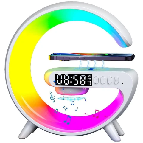 Lampara Velador Parlante Cargador Inalámbrico Celular Color Variante Blanco