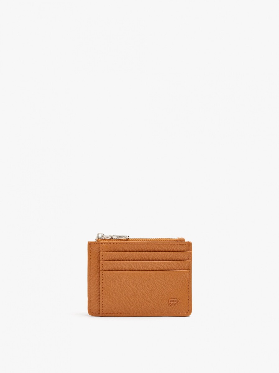 Tarjetero Con Textura Y Llavero - naranja 