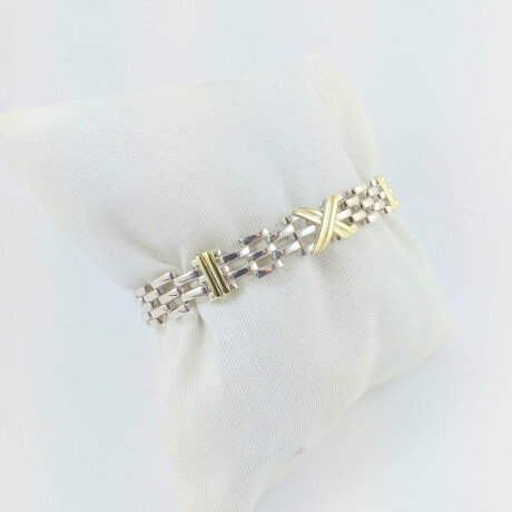 Pulsera de plata 925 con detalles de Doublé en oro 18 kt modelo panther Largo total 19.5 cm