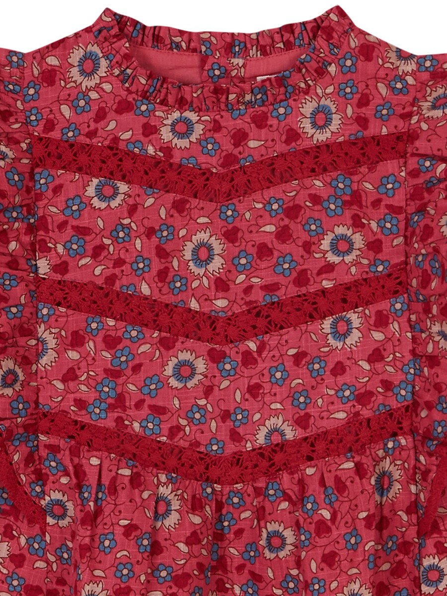 Vestido Estampado De Flores Con Volantes Piedra