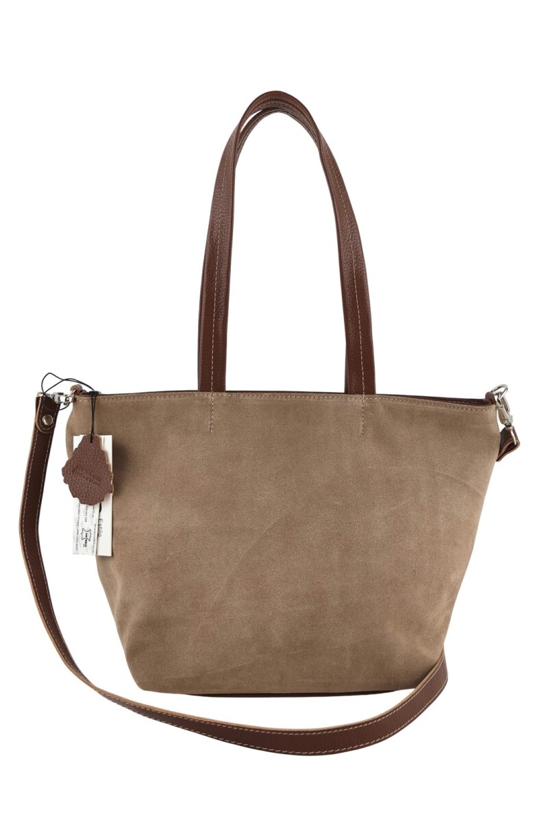 Cartera versátil de cuero y gamuza Beige