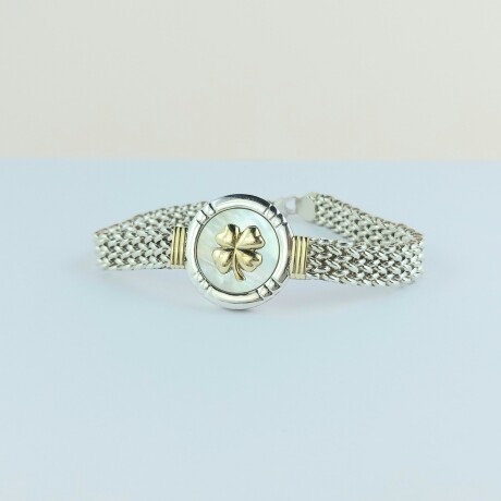 Pulsera de plata 925 y double en oro 18 ktes, TREBOL. Pulsera de plata 925 y double en oro 18 ktes, TREBOL.