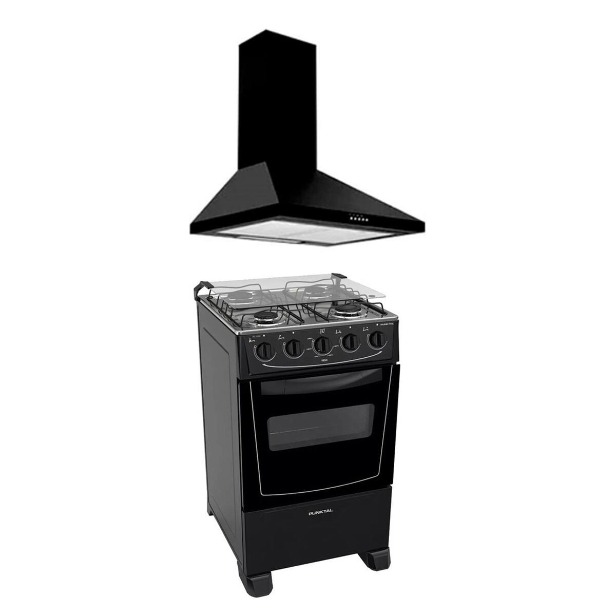 Combo Cocina Punktal 4h A Gas +campana Extractora Petra 60cm Color Negro 