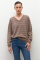 Sweater rayado escote V chocolate melange