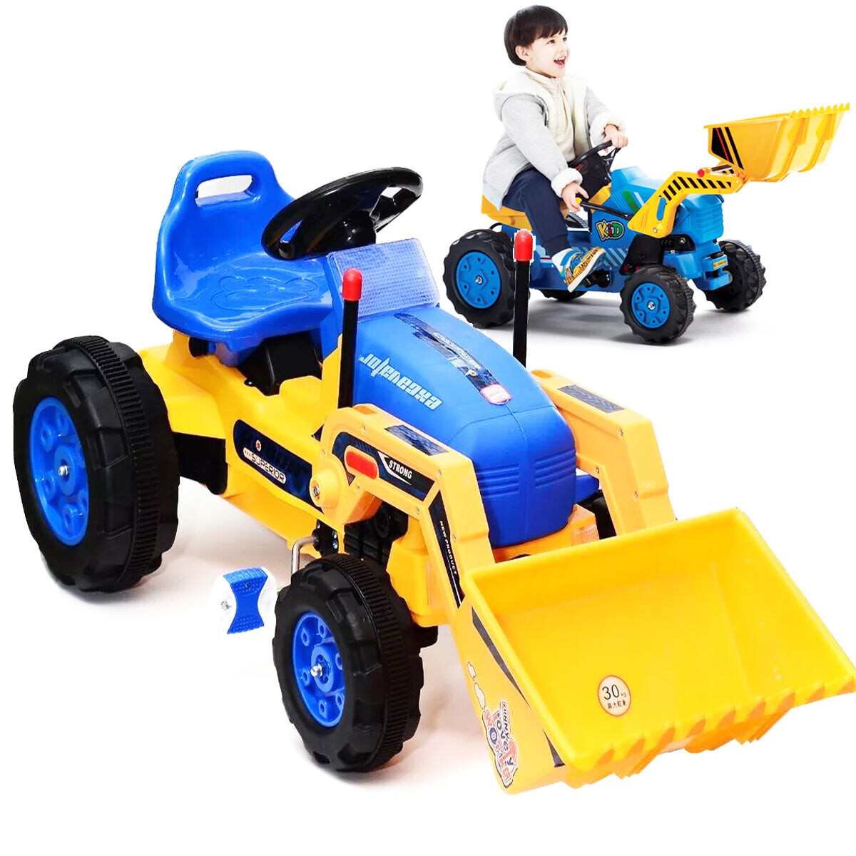 Tractor C/ Pala, Luces Y Sonido Excavadora A Pedal - Azul/Amarillo 