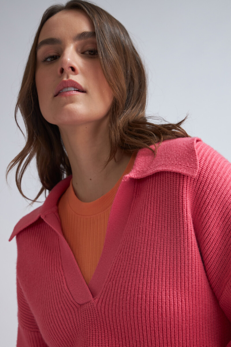 Sweater de punto cuello polo Rosado