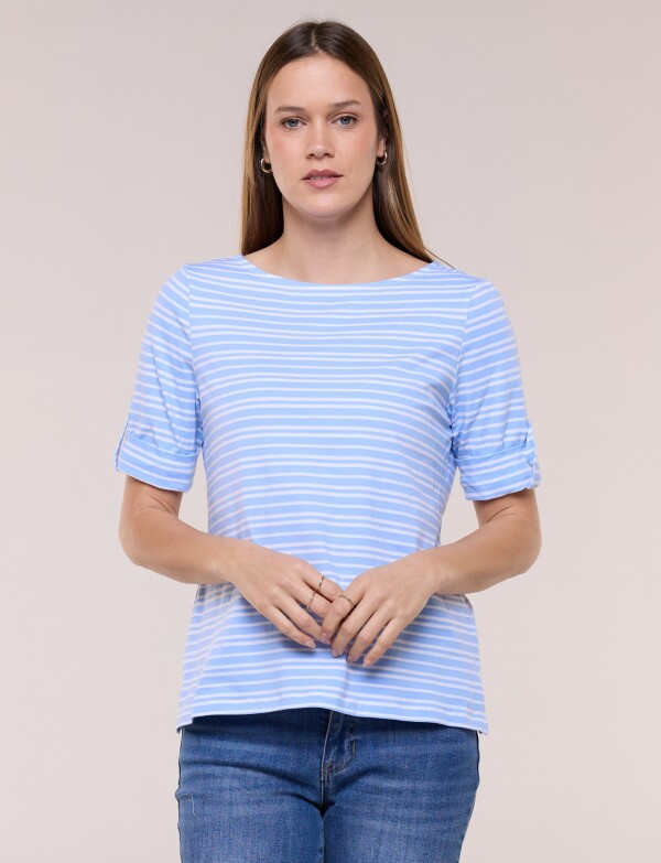 Remera De Algodón Lineas CELESTE