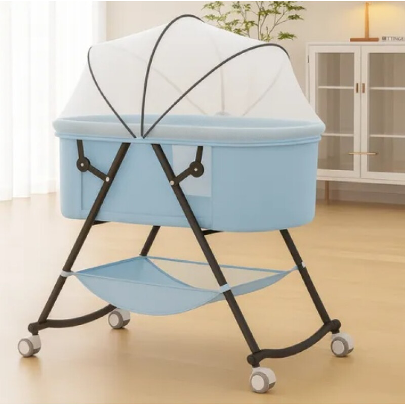 Cuna Moisés TOKIO Con Mosquitero Y Ruedas Infantil Bebe Celeste