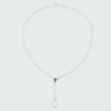 Collar MOON Gota de cielo en plata 925 con zafiro y perla Collar MOON Gota de cielo en plata 925 con zafiro y perla