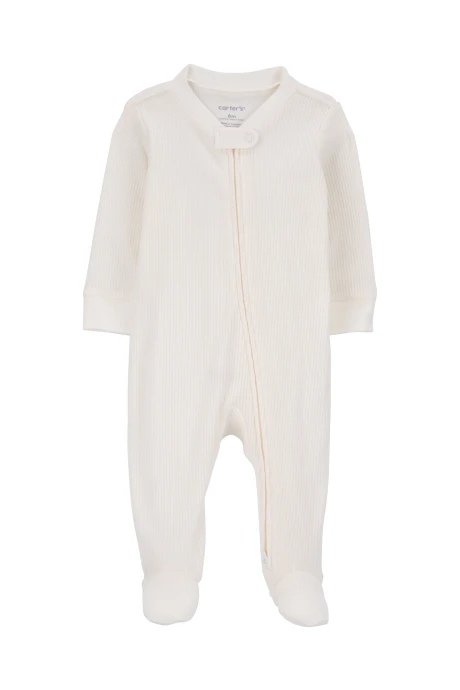 Pijama uno pieza de algodón acanalado, con pie, marfil Pijama uno pieza de algodón acanalado, con pie, marfil