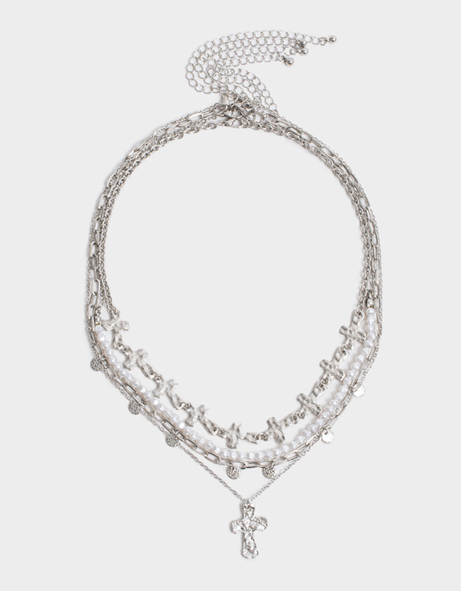 Collares Cortos Religioso Collar Corto Con Cruz - Plateado