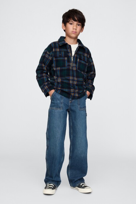 Buzo Medio Cierre Niño Blue/Green Plaid