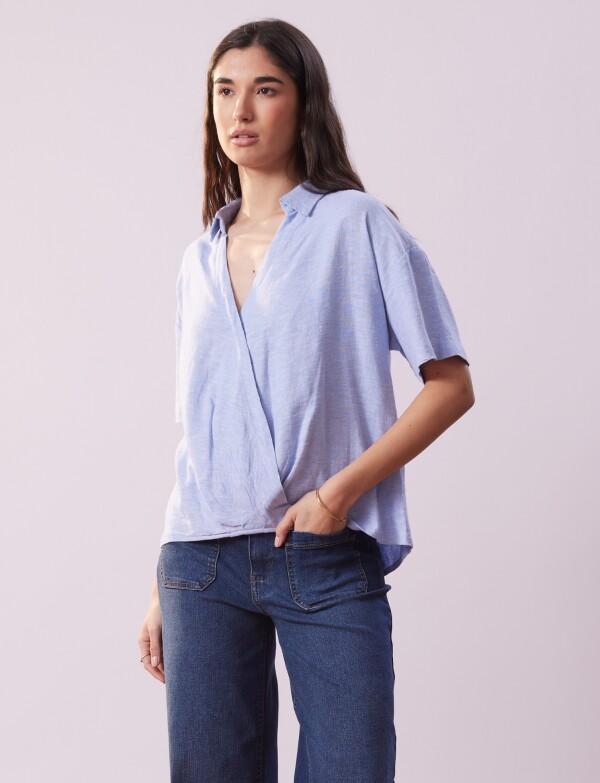 Blusa Lino Cruzada CELESTE