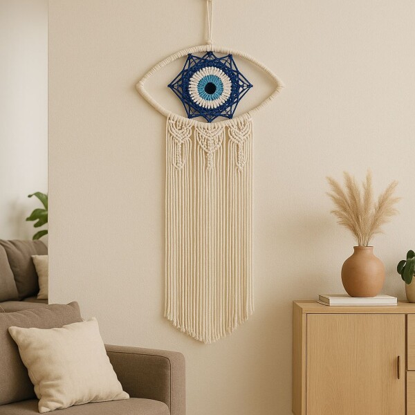 Atrapasueños Ojo Turco De Crochet Con Flecos Largos Beige