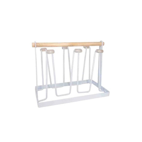 Escurre Vasos Metal Mgo Madera 26X13X19Cm Blanco.