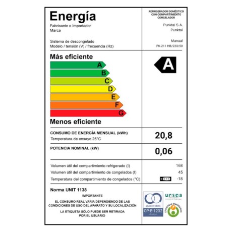 Heladera Punktal PK-211 HB Heladera Punktal PK-211 HB