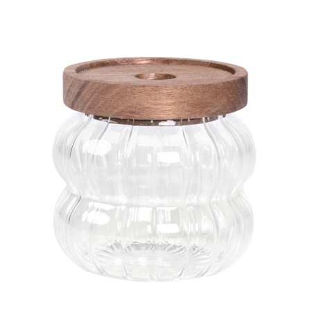FRASCO ONDAS 350ML VIDRIO-Y-MADERA TRANSPARENTE A111