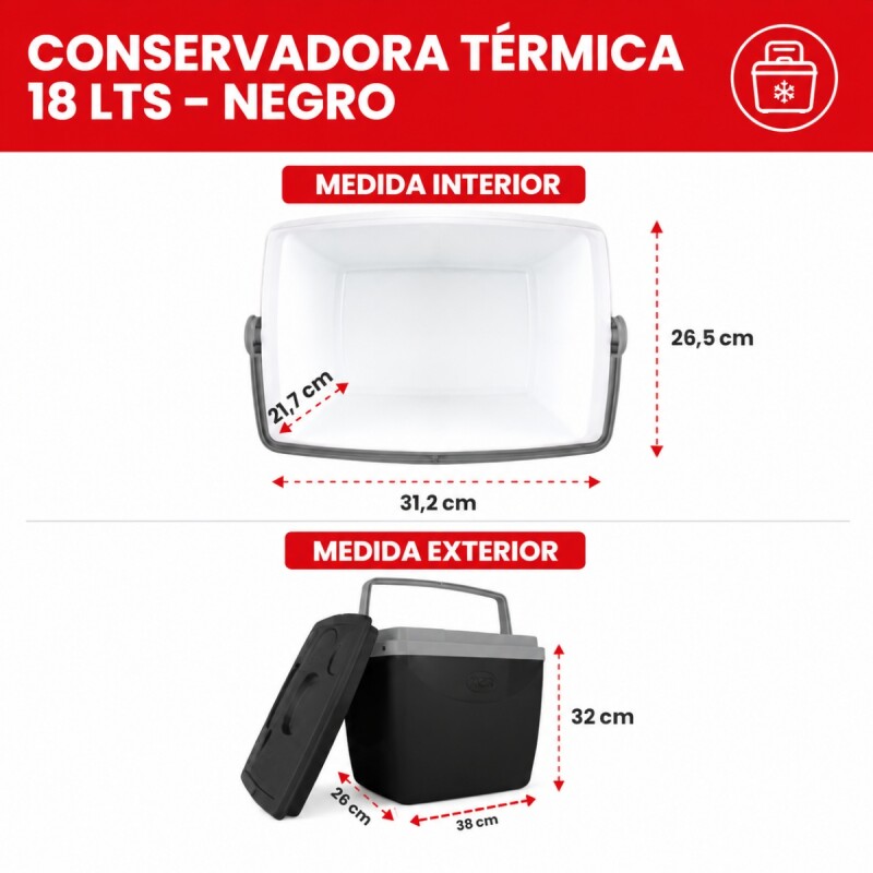 Conservadora térmica 18 lts NEGRO