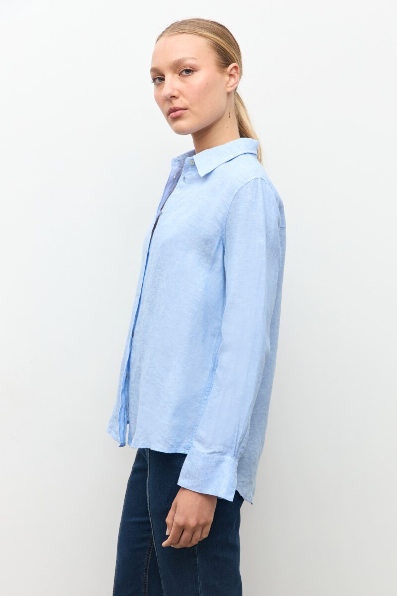 Camisa 100% Lino celeste melange