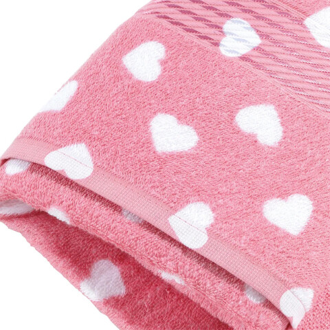 Toalla de Mano Estampada Prisma 100% Algodón 50 x 80 cm Rosa / Corazón Blanco