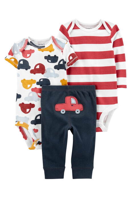 Set tres piezas pantalón y dos bodies de algodón diseño camiones Sin color