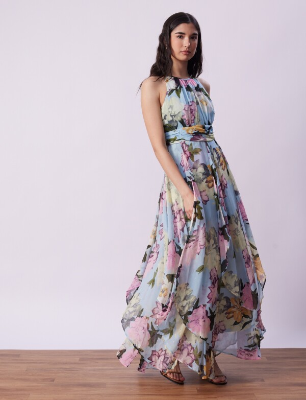 Vestido Noche Maxi CELESTE/MULTI