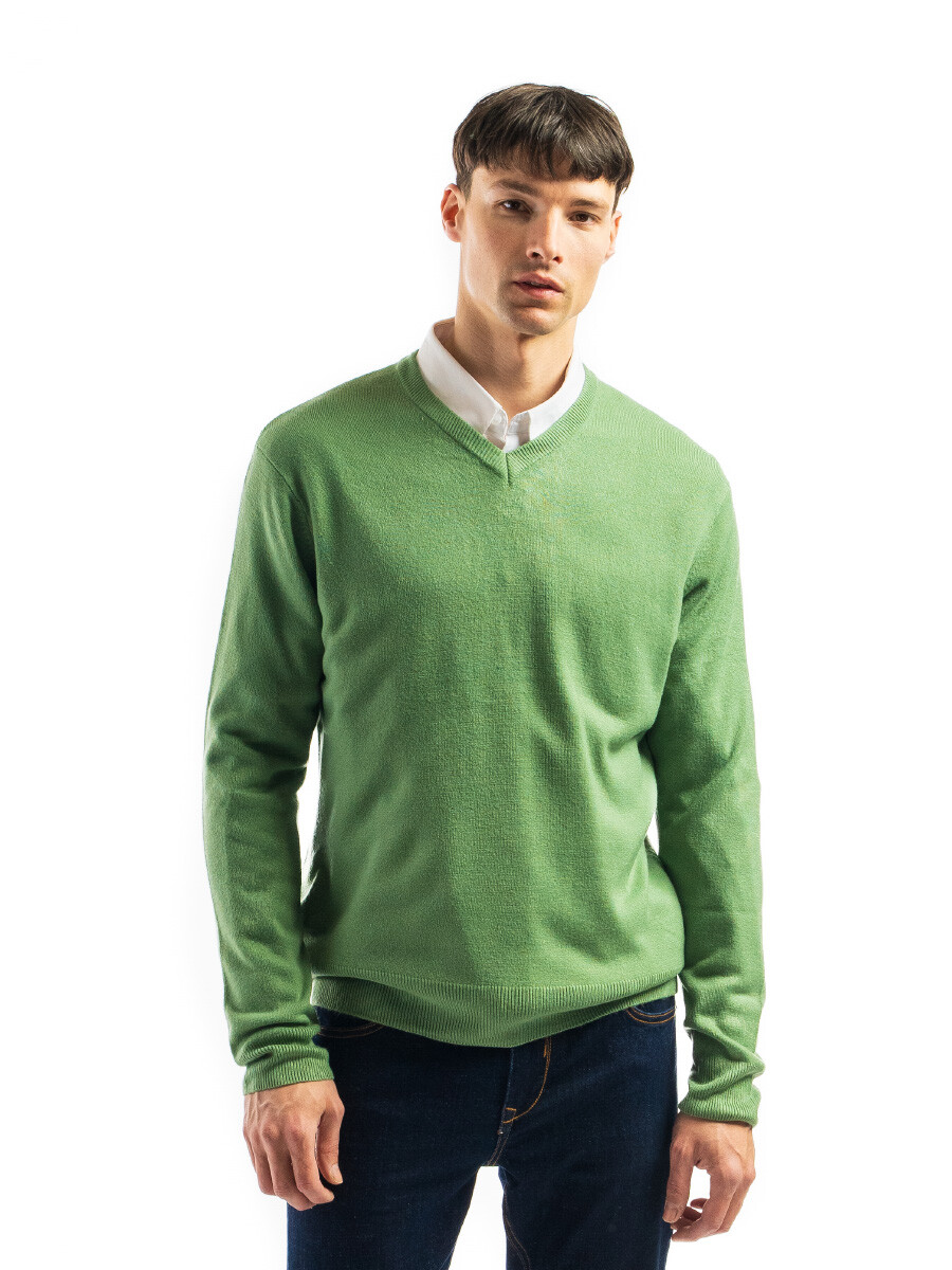 Buzo Cashmere Escote V - Musgo 