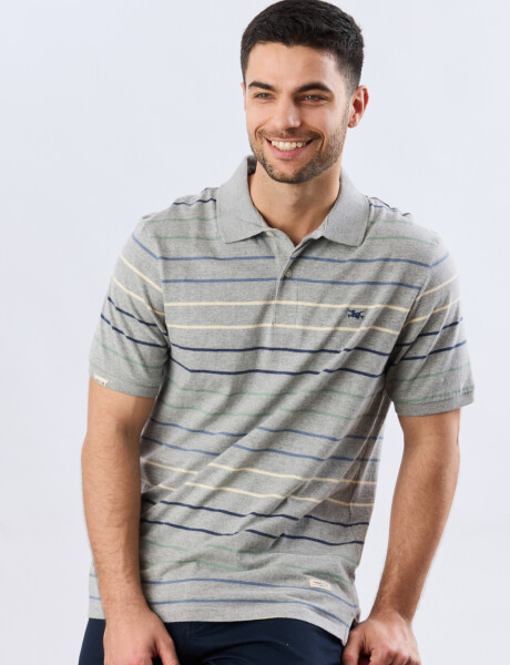 REMERA POLO RAYADA JERSEY Gris