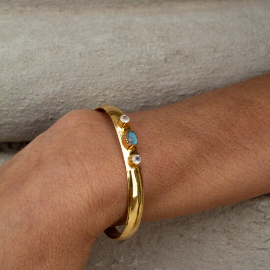 Pulsera Rigida Karvik Labradorita Y Piedra De La Luna Plata 925 Y Baño De Oro 0