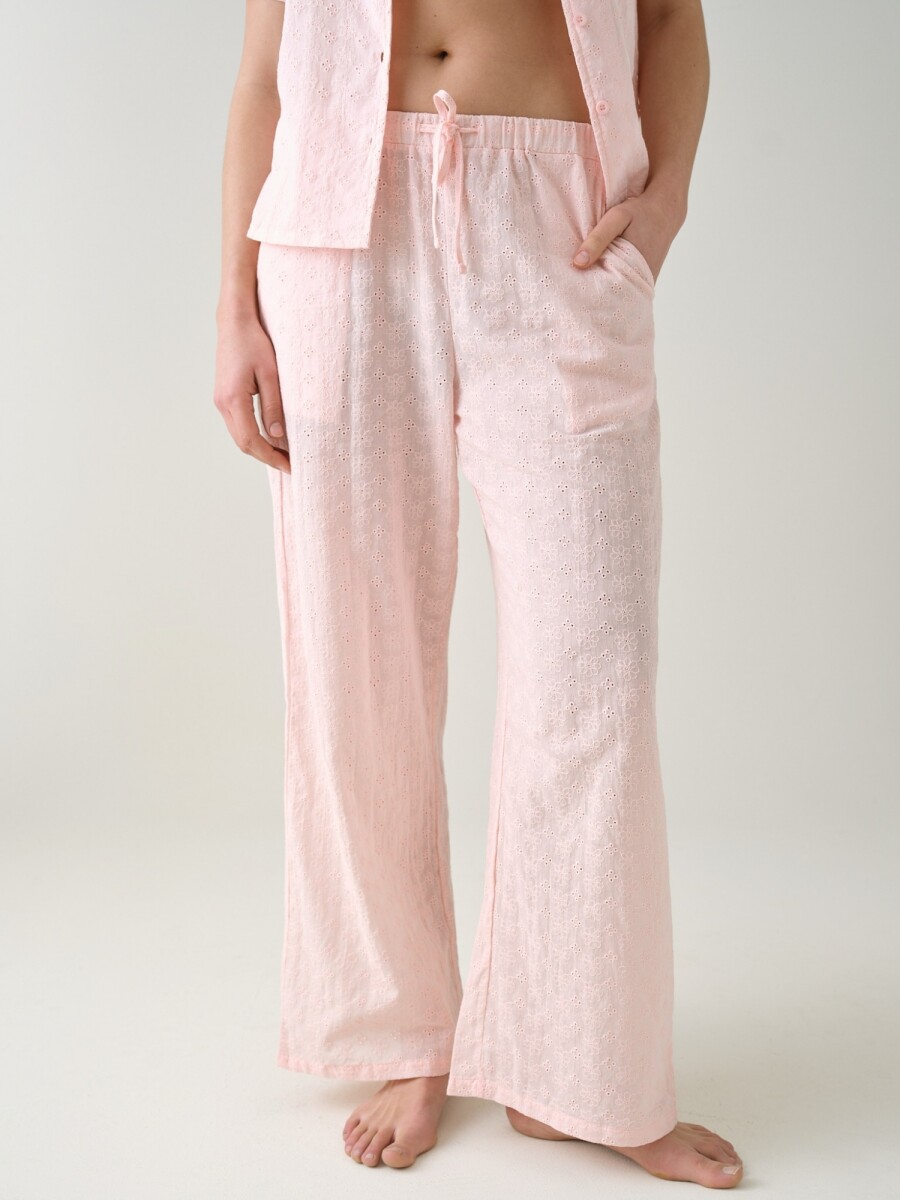Pantalón Recto Broderie - Rosado 