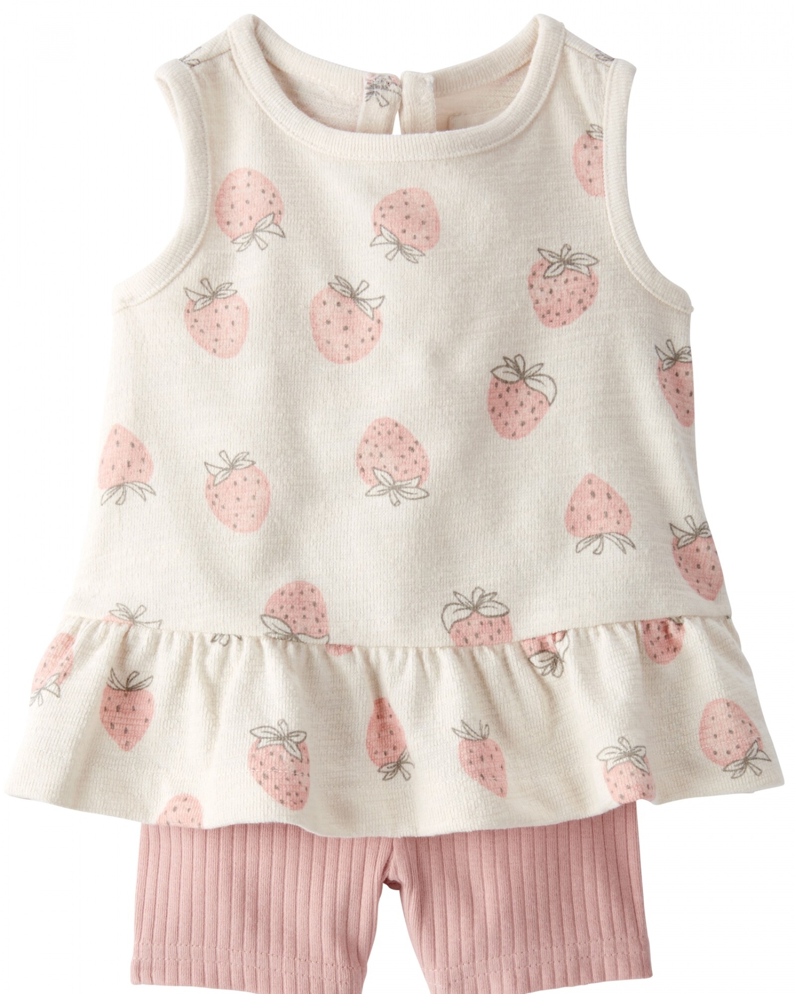 Set dos piezas de algodón orgánico, short y musculosa, diseño frutillas Sin color