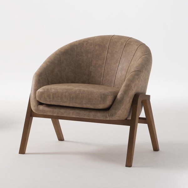 Butaca curva con madera clara - Tapizada en PU Blanco Butaca curva con madera clara - Tapizada en PU Blanco