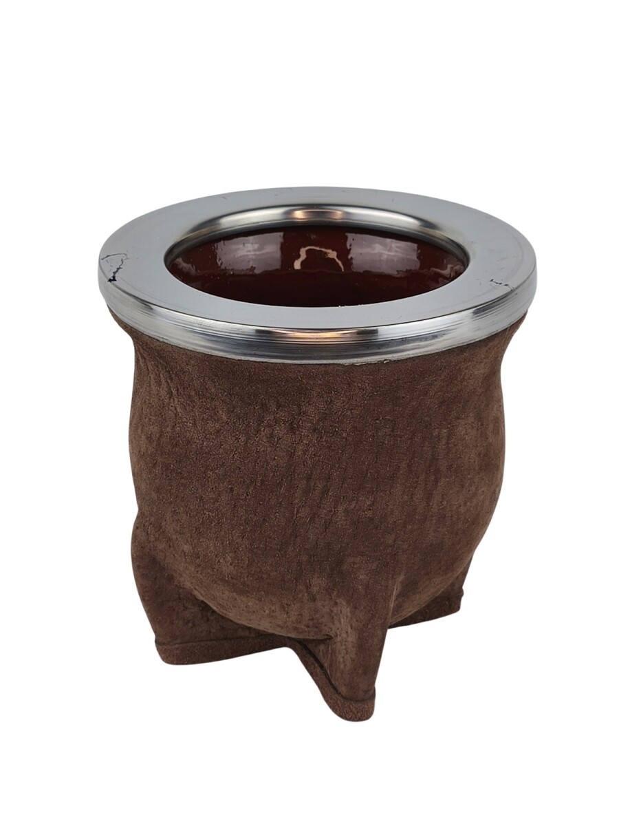 Mate ceramica camionero cuero chancho acero grande - Chocolate 