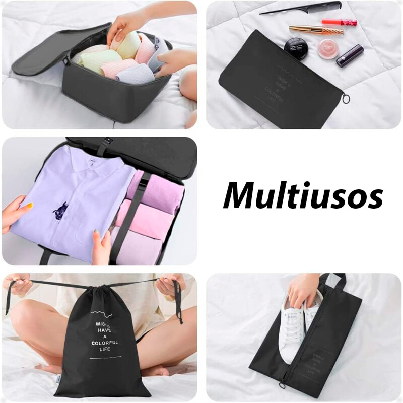 Bolso Organizador de Valija Para Viaje Necessaire de 7 Piezas Negro