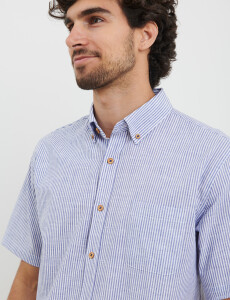 012611 CAMISA HARRINGTON LABEL Azul Melange / Blanco