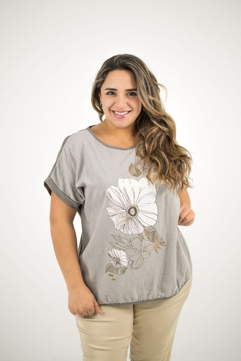 Blusa de algodón y lino - Visón 